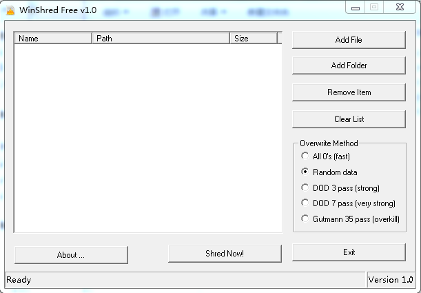 WinShred(文件安全刪除工具) v1.0 綠色版 0