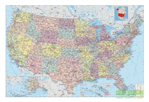 美国地图高清中文版 jpg超清晰版0