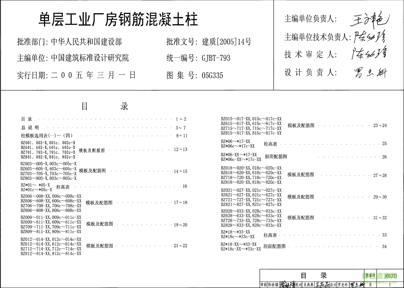 05G335单层工业厂房钢筋混凝土柱图集 pdf高清电子版0