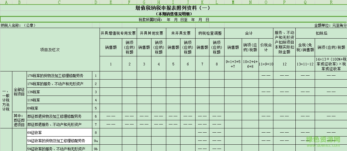 2019增值税一般纳税人申报表 全套最新版1