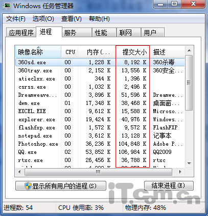 Windows7下教你查看软件所耗虚拟内存